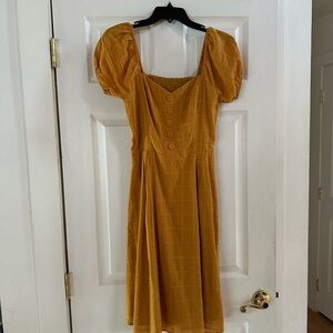 Elegant Mustard Puff Sleeve Dress